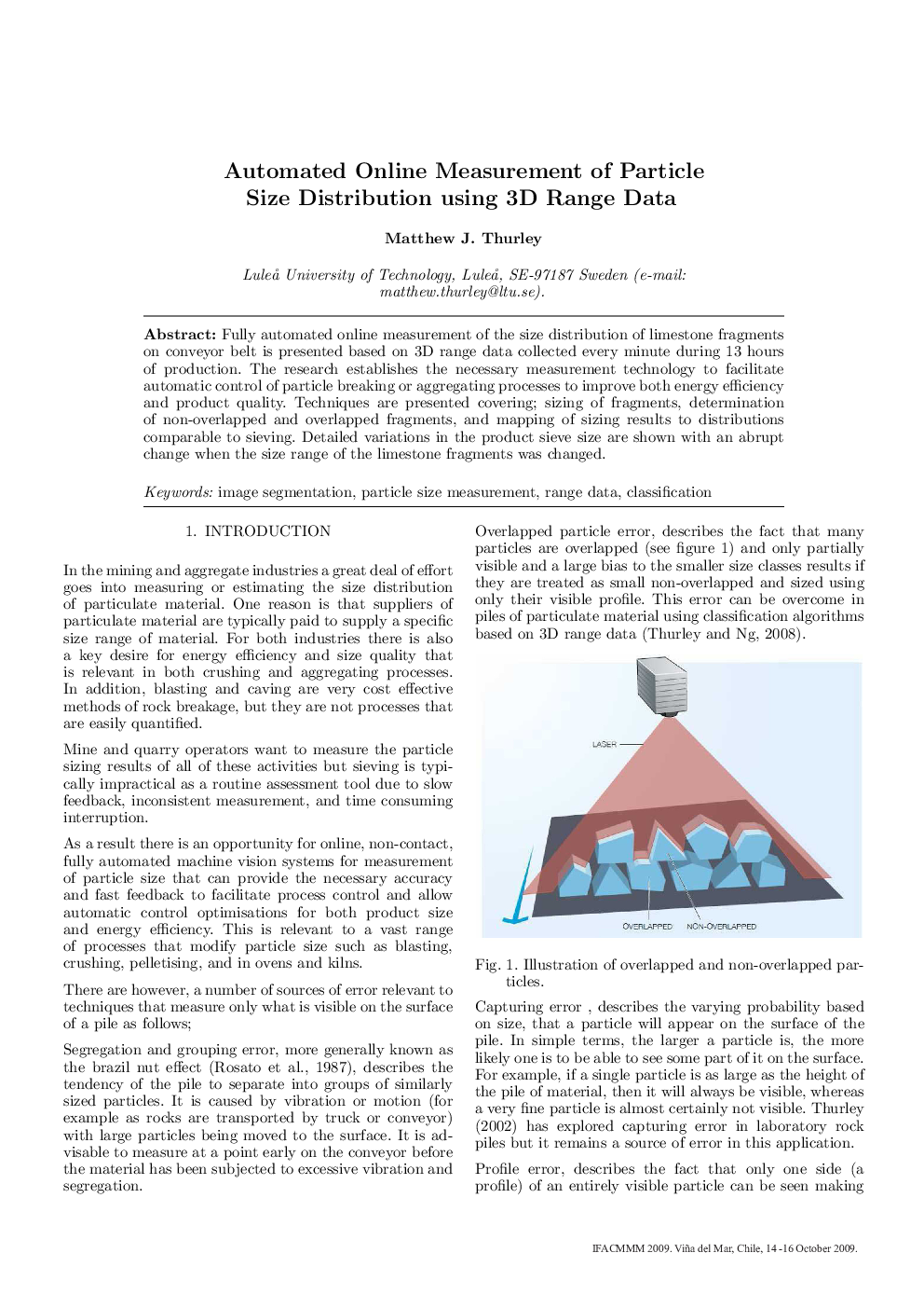 عکس صفحه اول مقاله: Automated Online Measurement of Particle Size Distribution using 3D Range Data Automated Online Measurement of Particle Size Distribution using 3D Range Data
