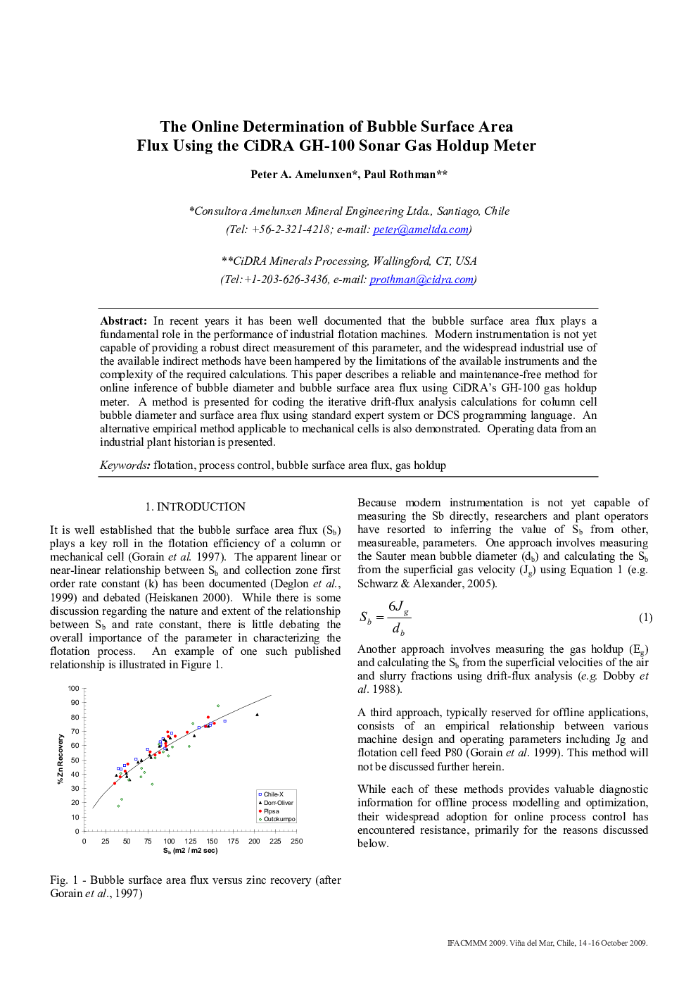 The Online Determination of Bubble Surface Area Flux Using the CiDRA GH-100 Sonar Gas Holdup Meter