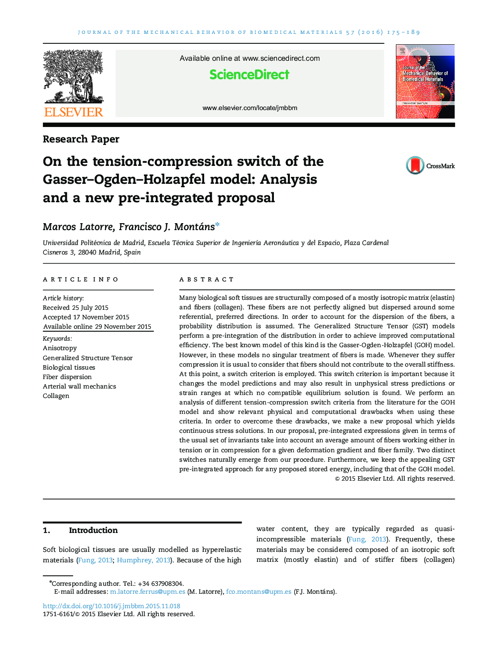 On the tension-compression switch of the Gasser-Ogden-Holzapfel model: Analysis and a new pre-integrated proposal