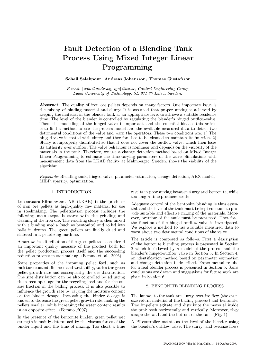 Fault Detection of a Blending Tank Process Using Mixed Integer Linear Programming
