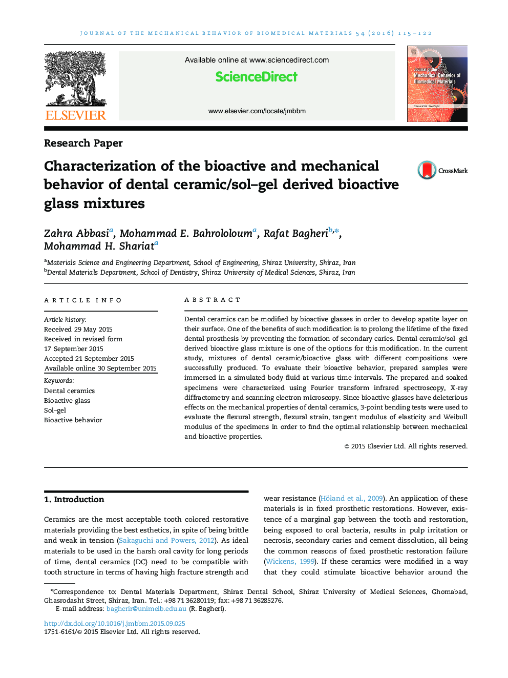 Characterization of the bioactive and mechanical behavior of dental ceramic/sol-gel derived bioactive glass mixtures