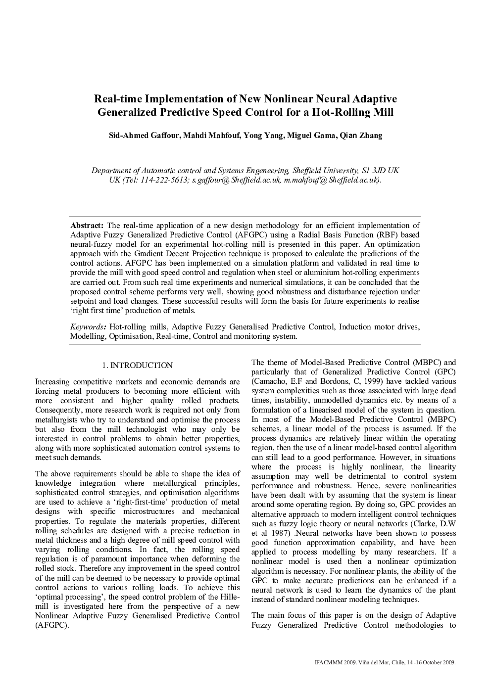 Real-time Implementation of New Nonlinear Neural Adaptive Generalized Predictive Speed Control for a Hot-Rolling Mill