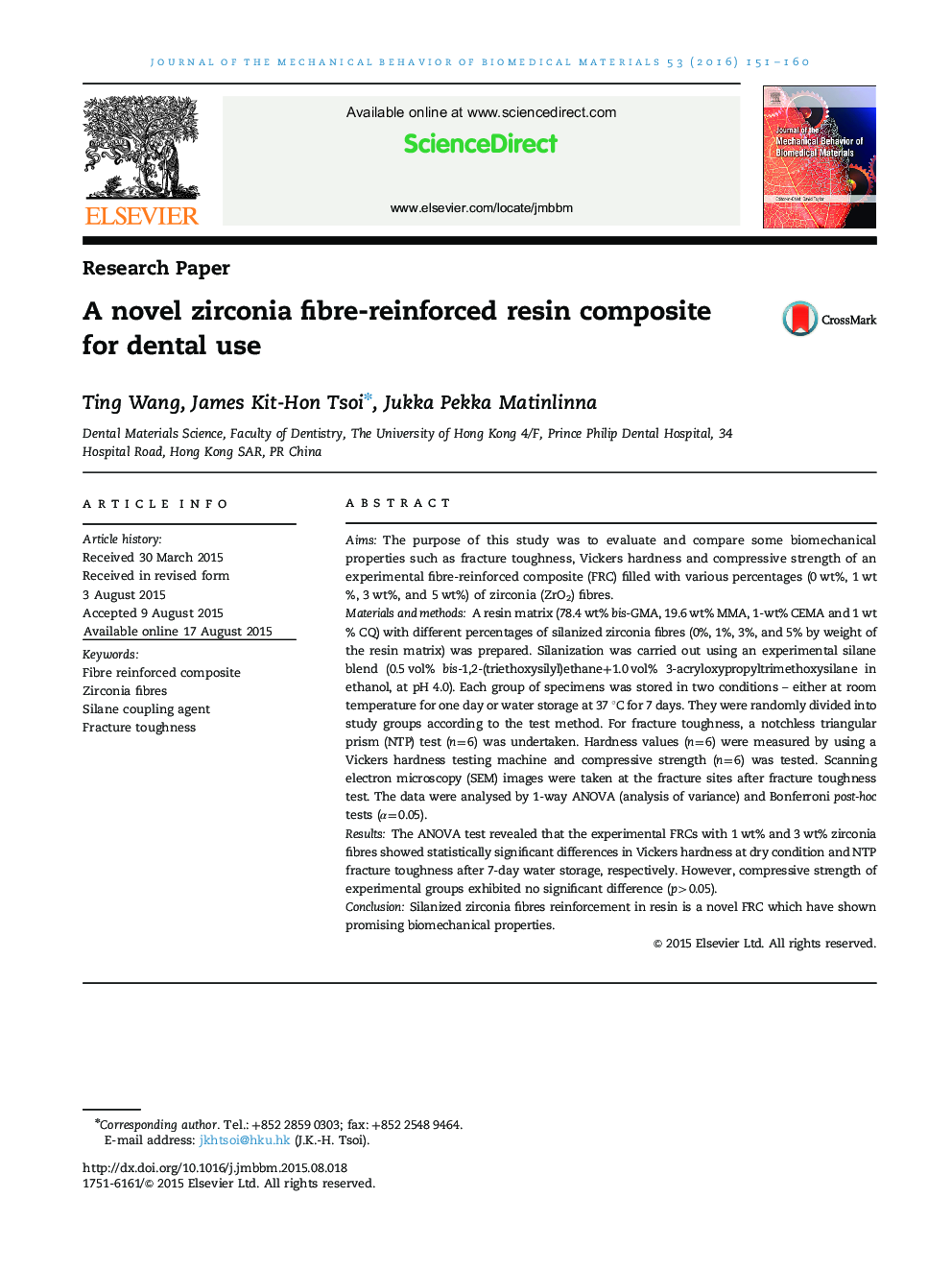 A novel zirconia fibre-reinforced resin composite for dental use