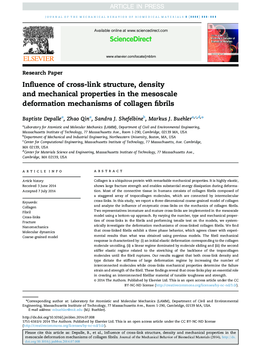 Influence of cross-link structure, density and mechanical properties in the mesoscale deformation mechanisms of collagen fibrils