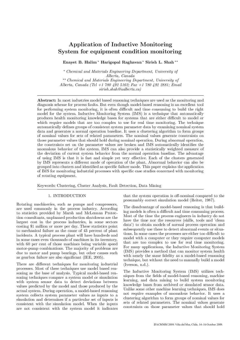 Application of Inductive Monitoring System for equipment condition monitoring