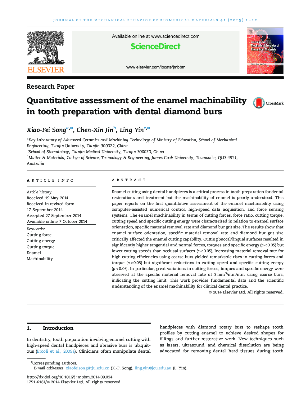 Quantitative assessment of the enamel machinability in tooth preparation with dental diamond burs