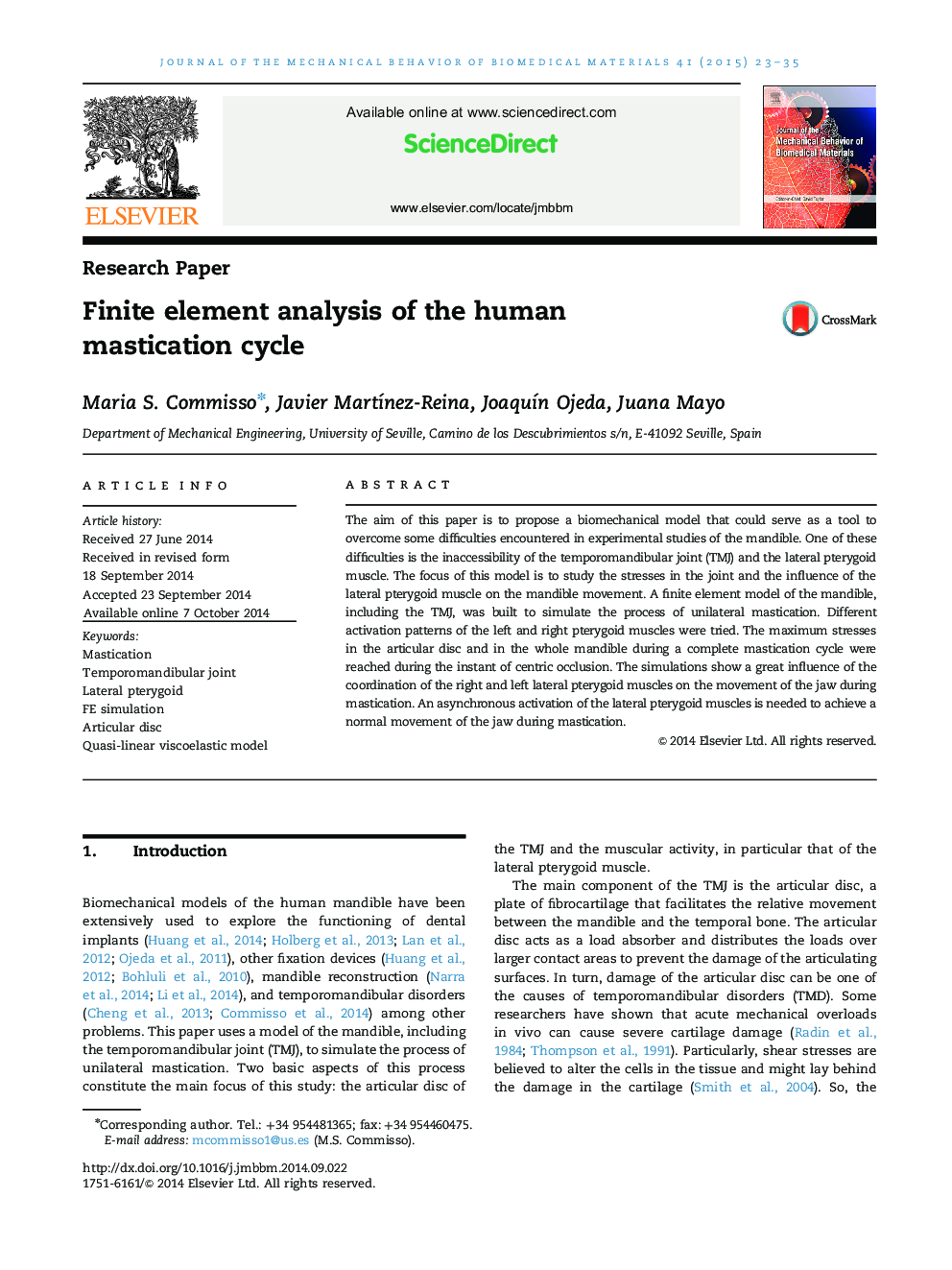 Finite element analysis of the human mastication cycle