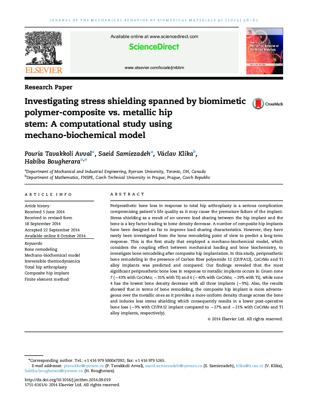 Investigating stress shielding spanned by biomimetic polymer-composite vs. metallic hip stem: A computational study using mechano-biochemical model