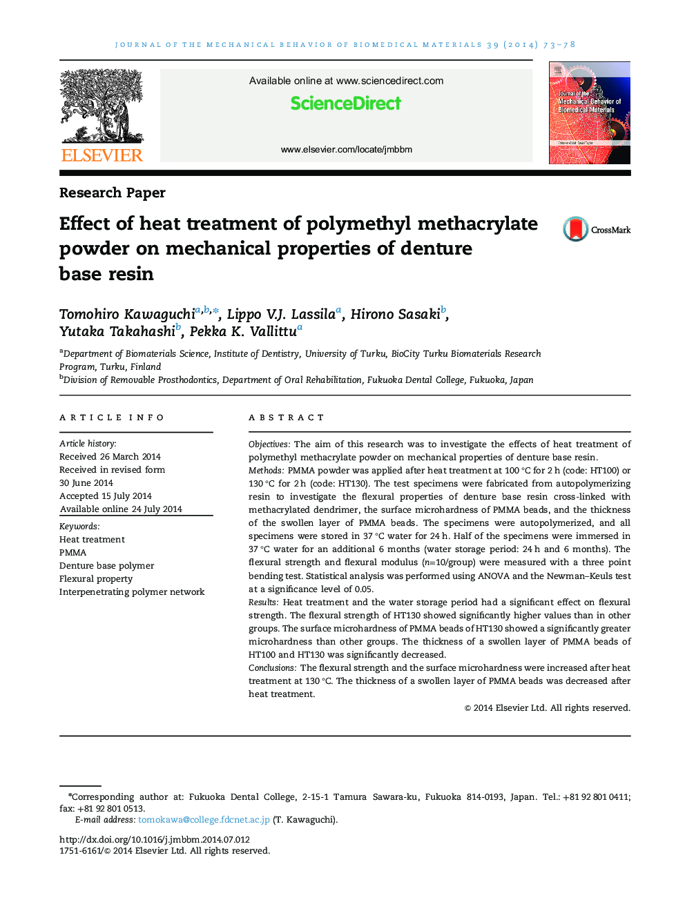 Effect of heat treatment of polymethyl methacrylate powder on mechanical properties of denture base resin