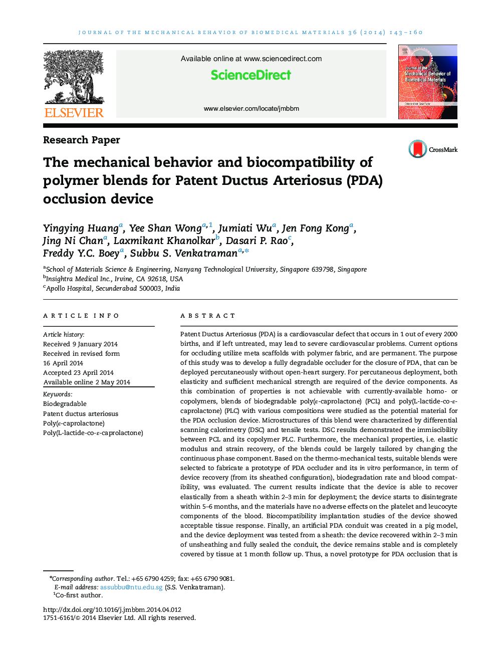 The mechanical behavior and biocompatibility of polymer blends for Patent Ductus Arteriosus (PDA) occlusion device