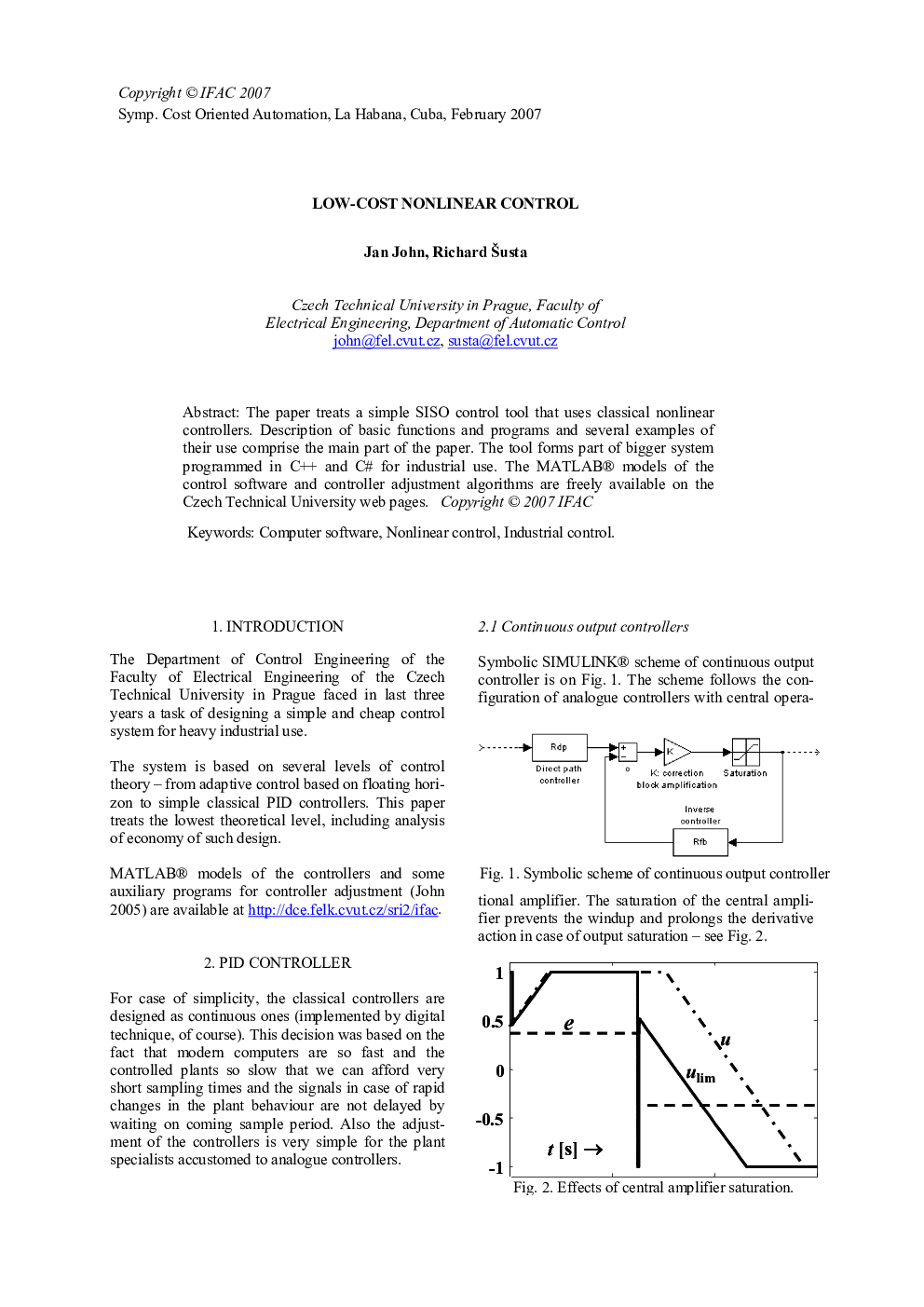 LOW-COST NONLINEAR CONTROL