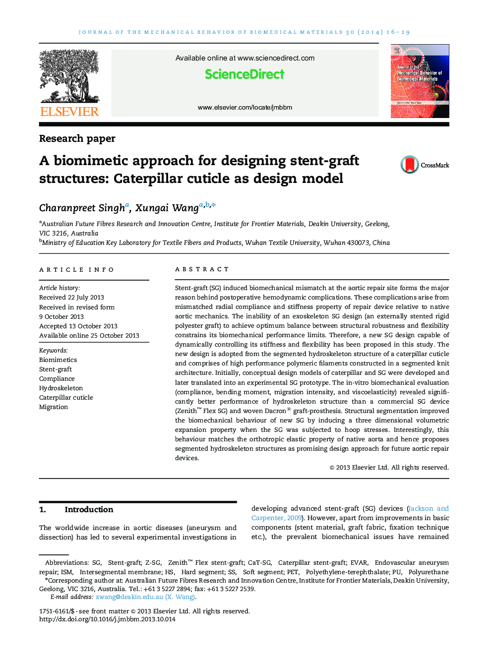 A biomimetic approach for designing stent-graft structures: Caterpillar cuticle as design model