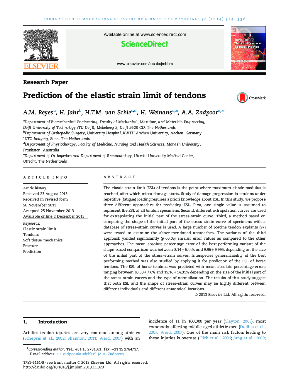 Prediction of the elastic strain limit of tendons