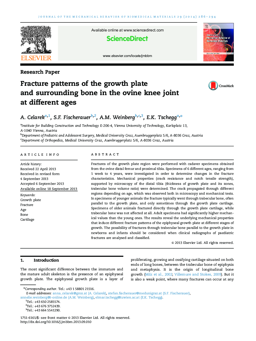 Fracture patterns of the growth plate and surrounding bone in the ovine knee joint at different ages