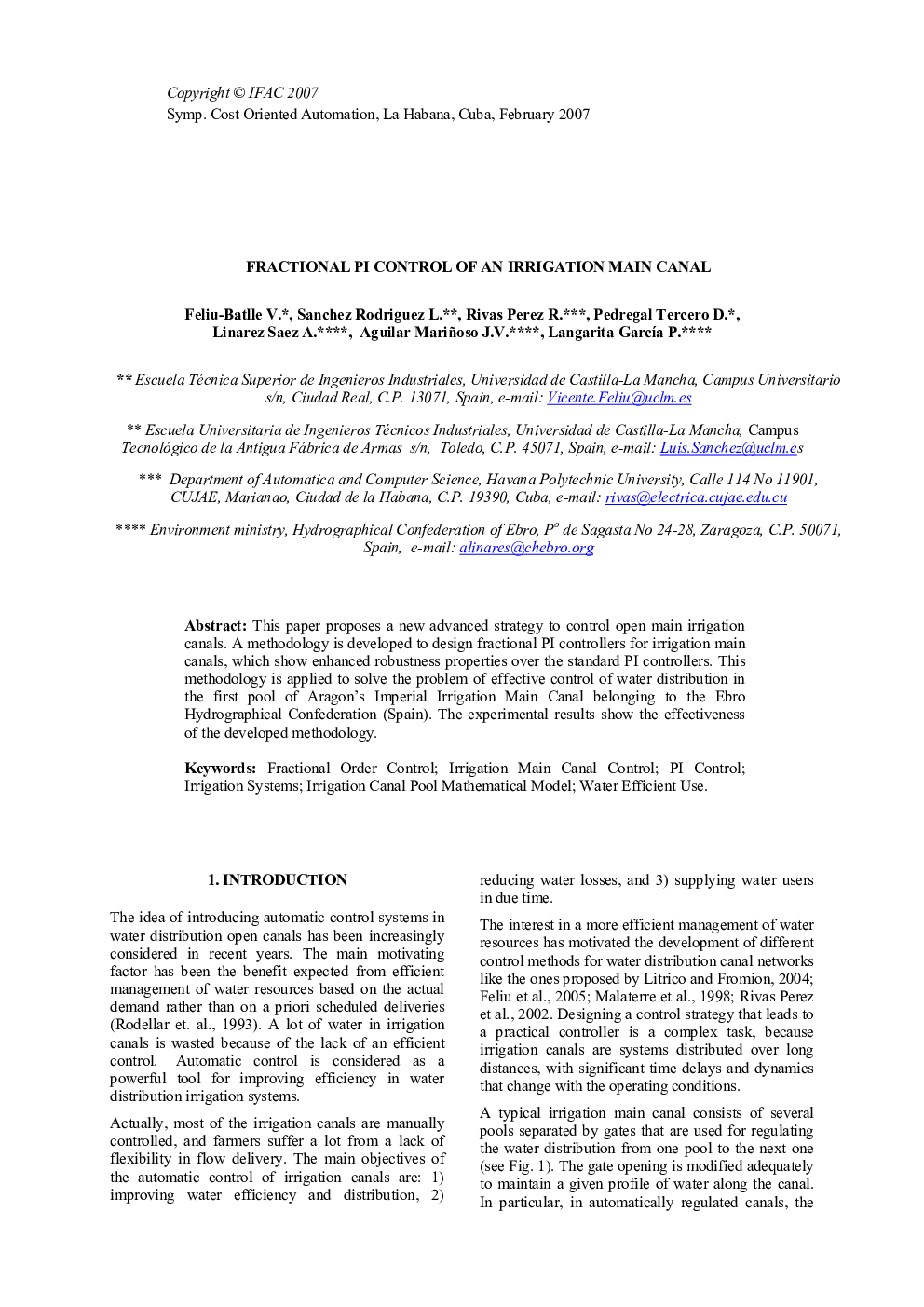 FRACTIONAL PI CONTROL OF AN IRRIGATION MAIN CANAL