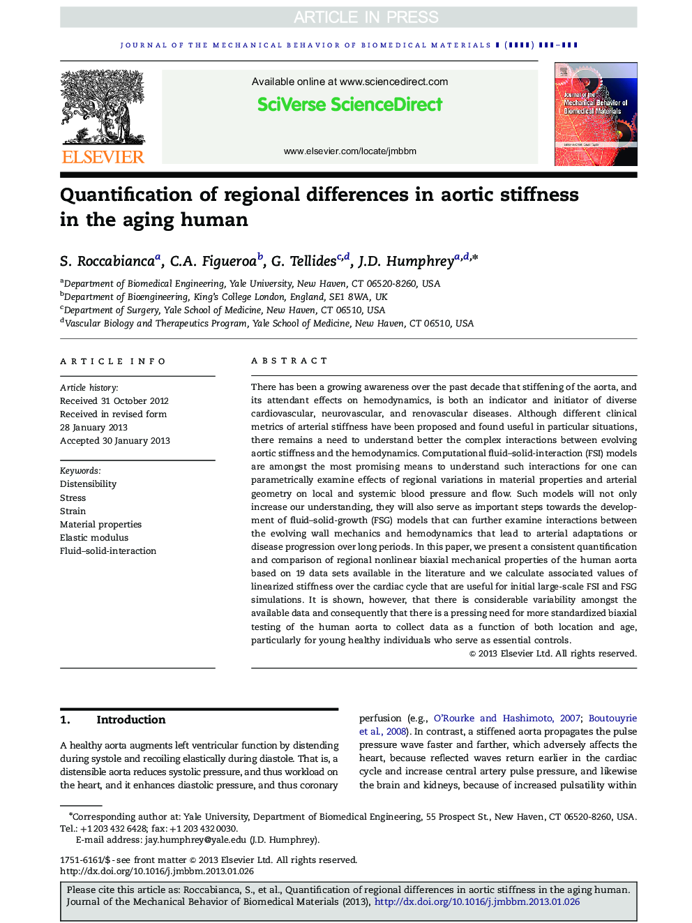 Quantification of regional differences in aortic stiffness in the aging human