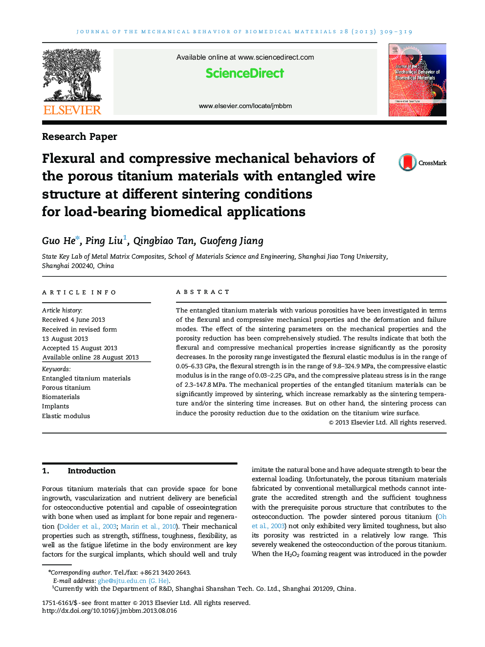 Flexural and compressive mechanical behaviors of the porous titanium materials with entangled wire structure at different sintering conditions for load-bearing biomedical applications