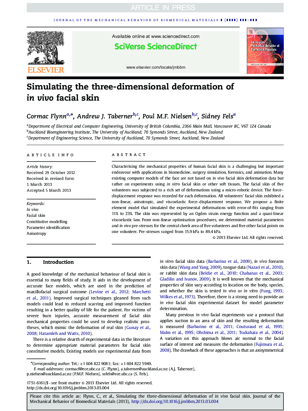 Simulating the three-dimensional deformation of in vivo facial skin