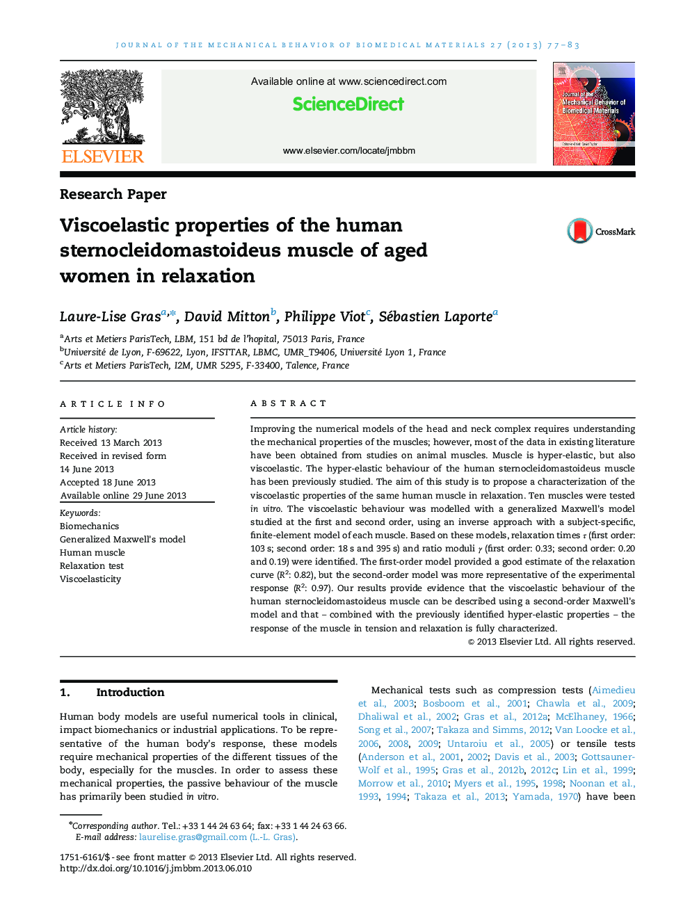 Viscoelastic properties of the human sternocleidomastoideus muscle of aged women in relaxation