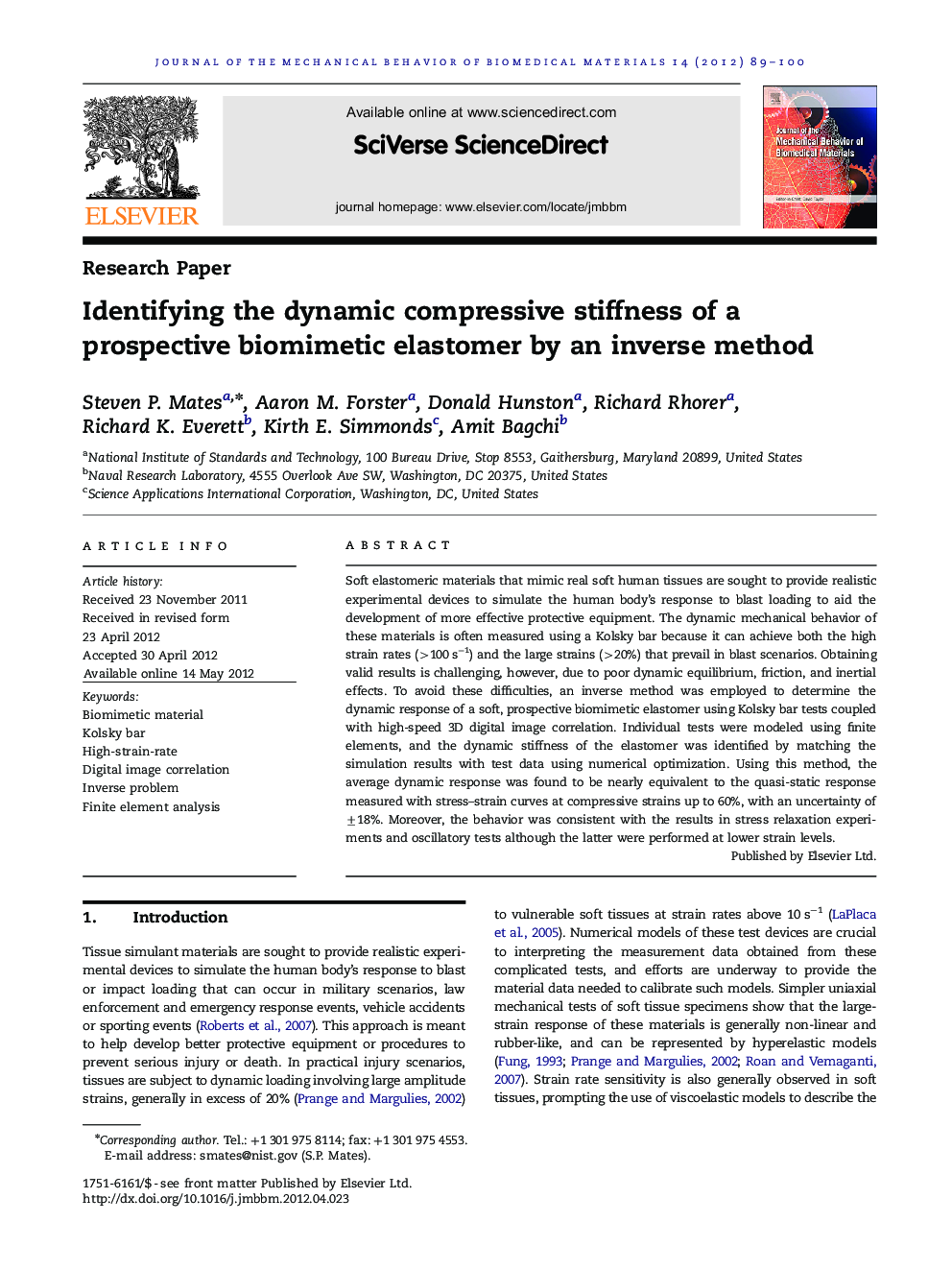 Identifying the dynamic compressive stiffness of a prospective biomimetic elastomer by an inverse method