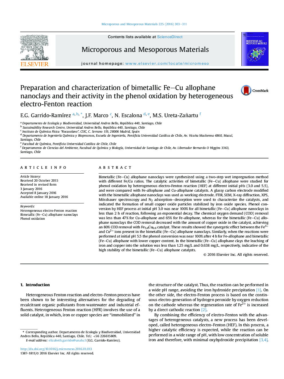 Preparation and characterization of bimetallic Fe–Cu allophane nanoclays and their activity in the phenol oxidation by heterogeneous electro-Fenton reaction