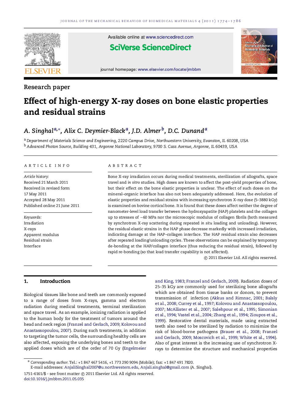 Effect of high-energy X-ray doses on bone elastic properties and residual strains