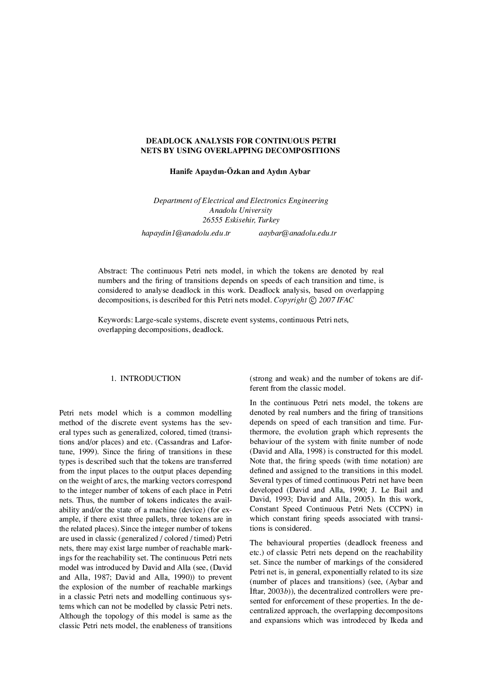 DEADLOCK ANALYSIS FOR CONTINUOUS PETRI NETS BY USING OVERLAPPING DECOMPOSITIONS