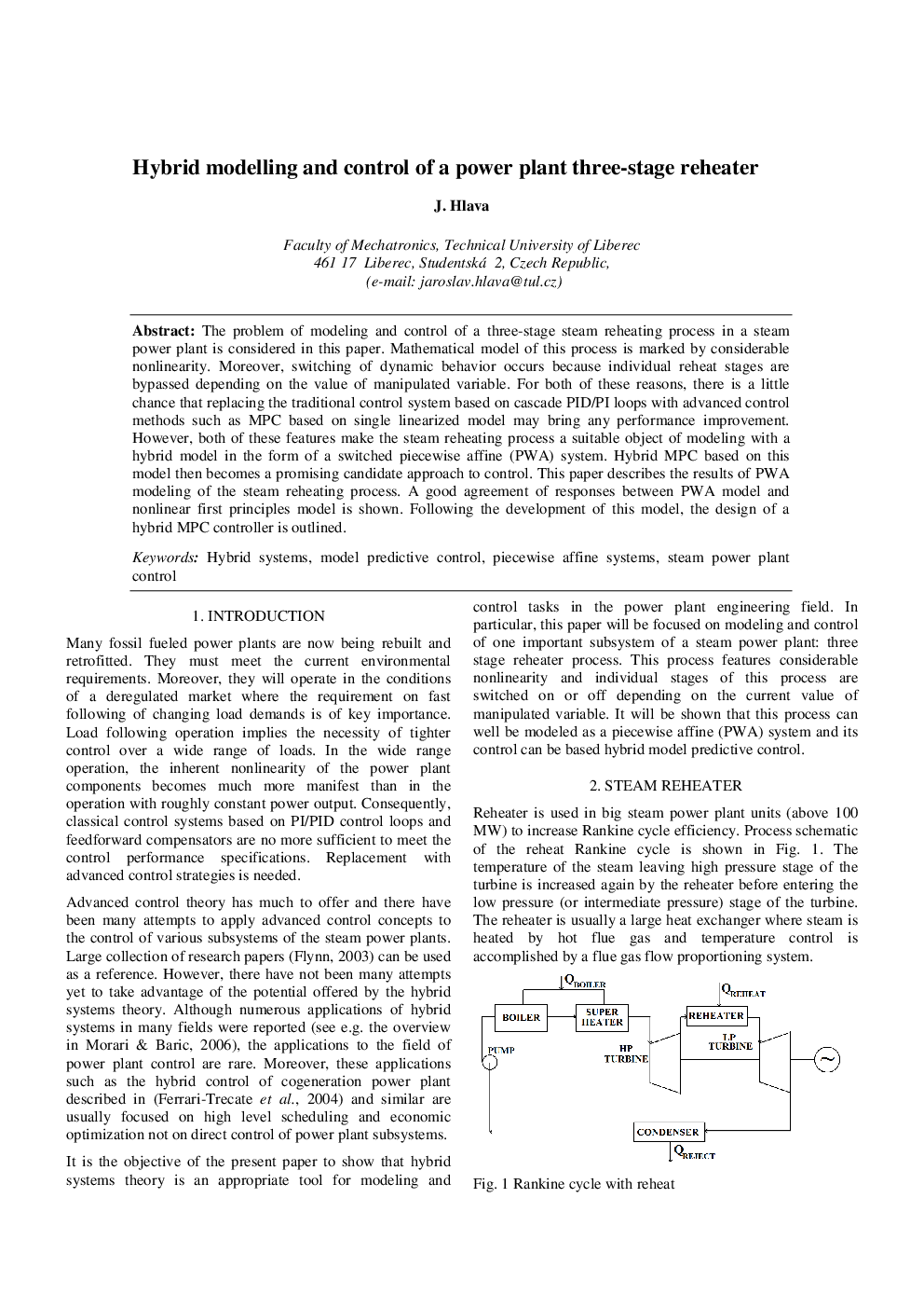 Hybrid modelling and control of a power plant three-stage reheater