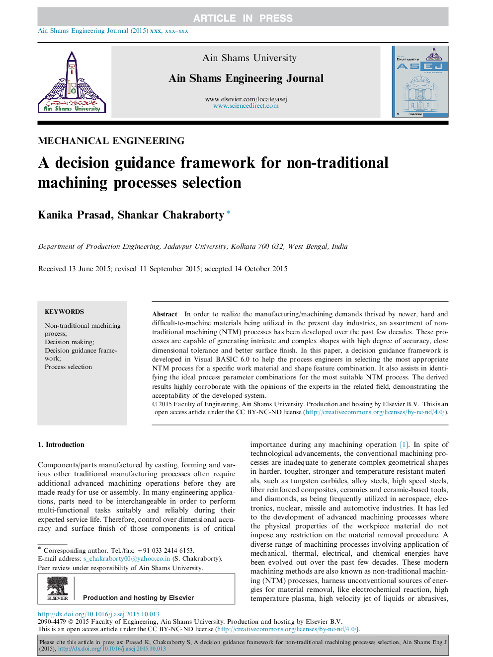 A decision guidance framework for non-traditional machining processes selection