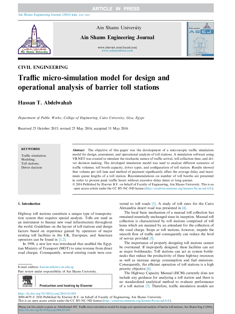 Traffic micro-simulation model for design and operational analysis of barrier toll stations