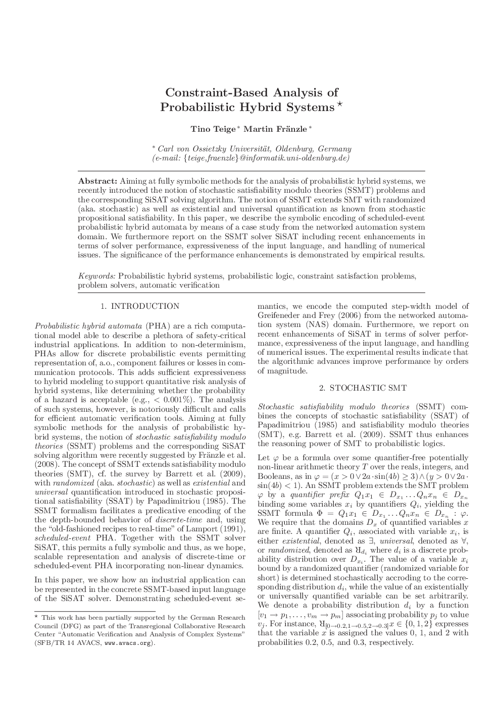 Constraint-Based Analysis of Probabilistic Hybrid Systems 