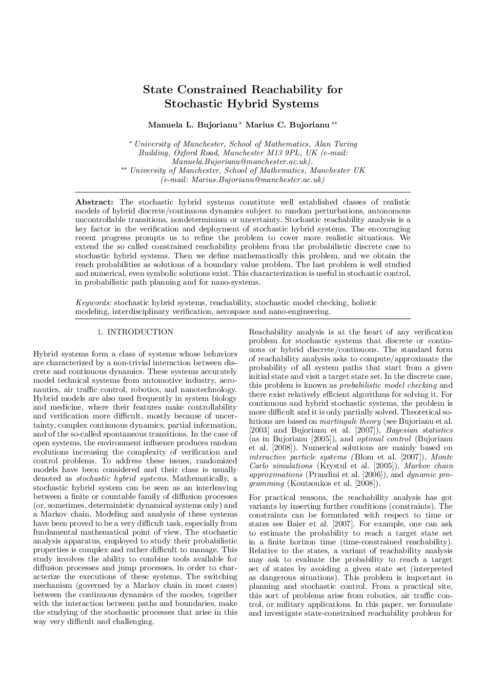 State Constrained Reachability for Stochastic Hybrid Systems