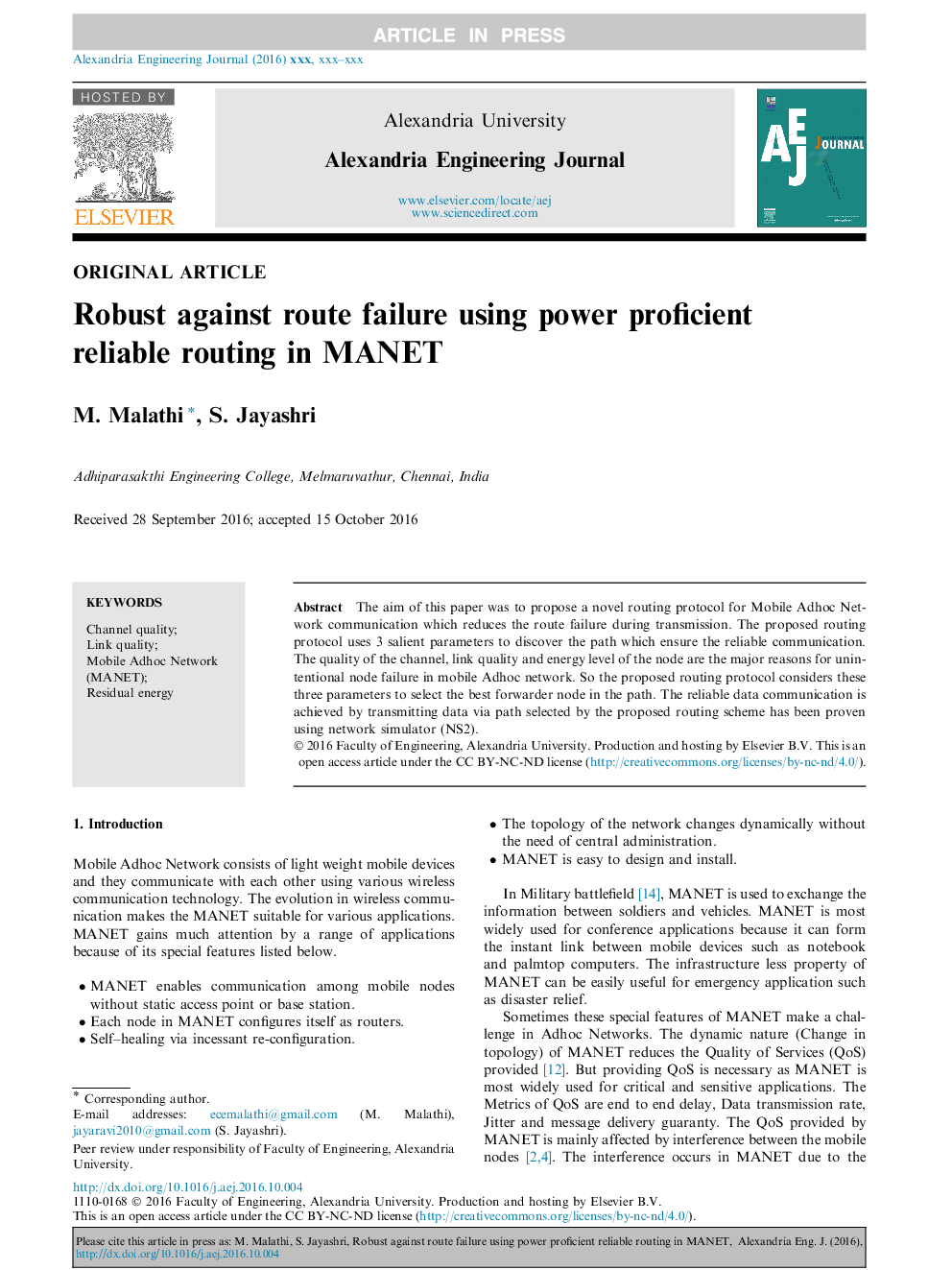 Robust against route failure using power proficient reliable routing in MANET