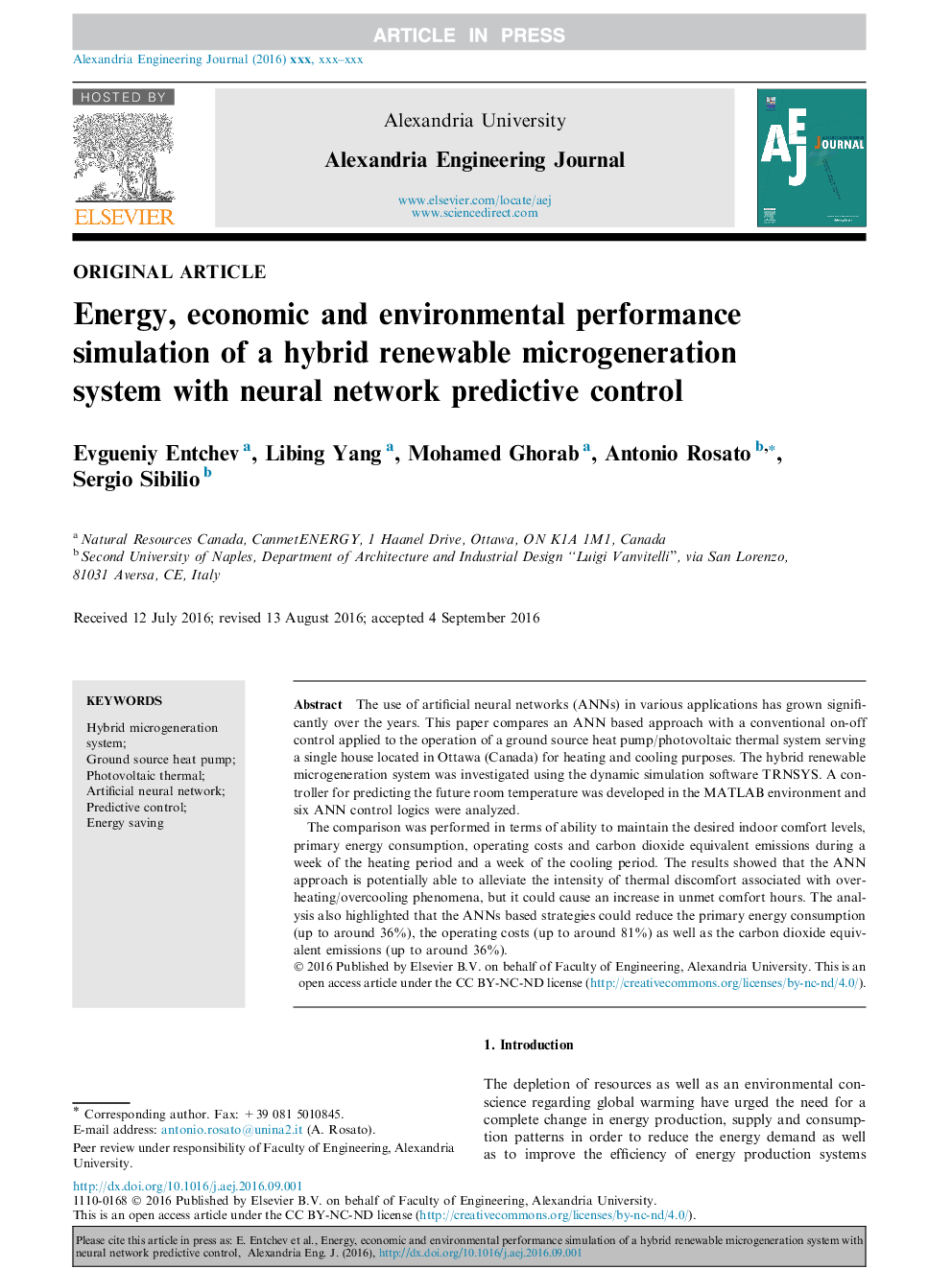 Energy, economic and environmental performance simulation of a hybrid renewable microgeneration system with neural network predictive control