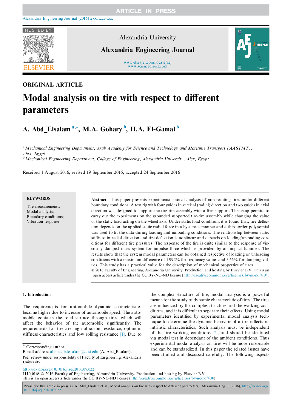 Modal analysis on tire with respect to different parameters