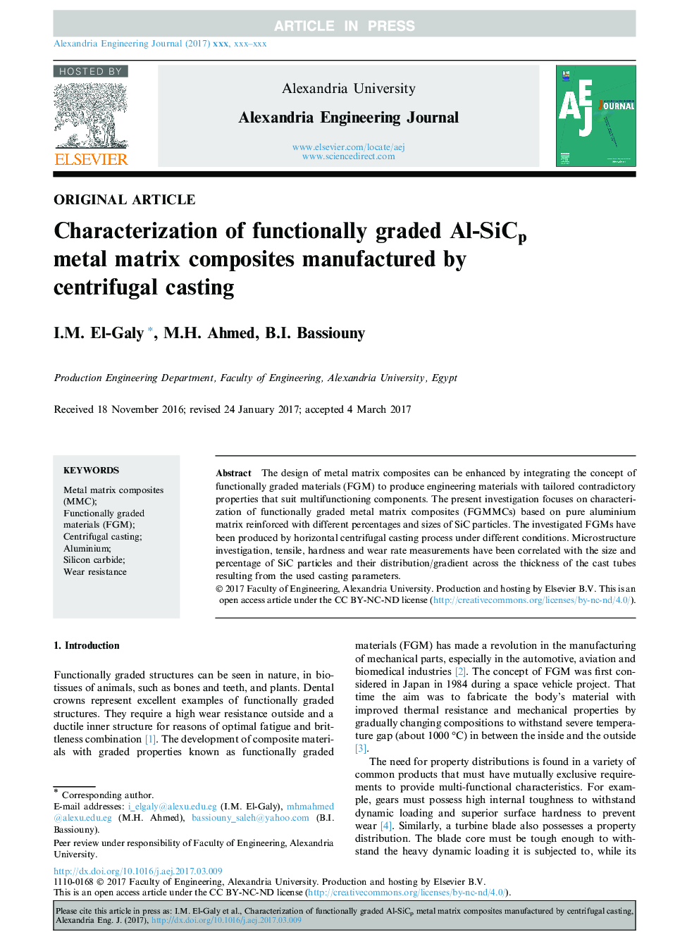 مشخصه های کامپوزیت های ماتریس فلز آلومینیوم عملکردی تولید شده توسط ریخته گری گریز از مرکز 