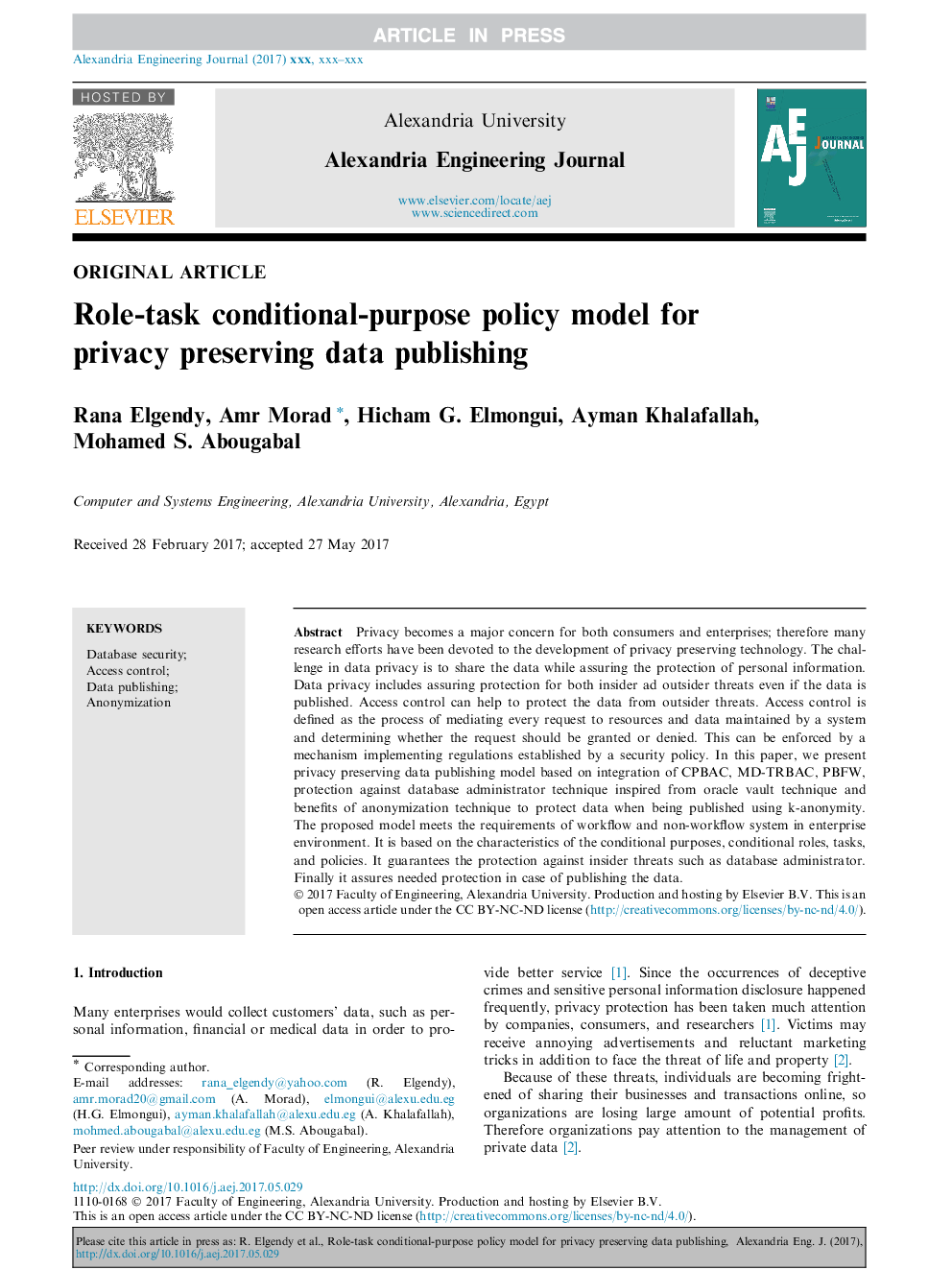 Role-task conditional-purpose policy model for privacy preserving data publishing