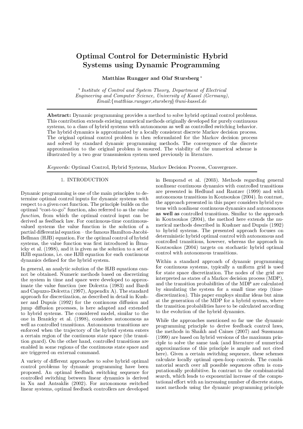 Optimal Control for Deterministic Hybrid Systems using Dynamic Programming