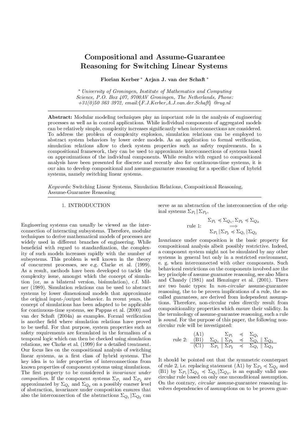 Compositional and Assume-Guarantee Reasoning for Switching Linear Systems