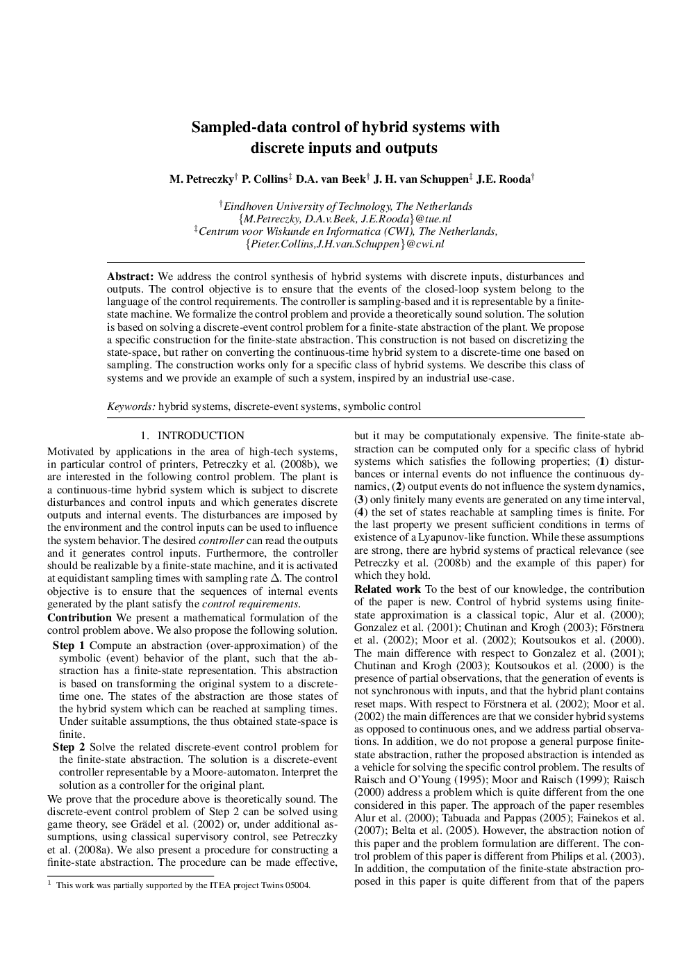 Sampled-data control of hybrid systems with discrete inputs and outputs