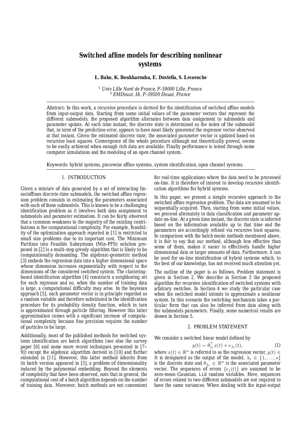 Switched affine models for describing nonlinear systems