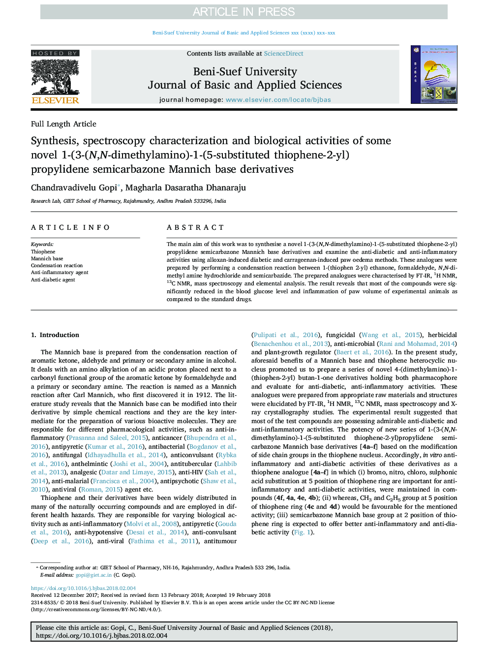 Synthesis, spectroscopy characterization and biological activities of some novel 1-(3-(N,N-dimethylamino)-1-(5-substituted thiophene-2-yl) propylidene semicarbazone Mannich base derivatives