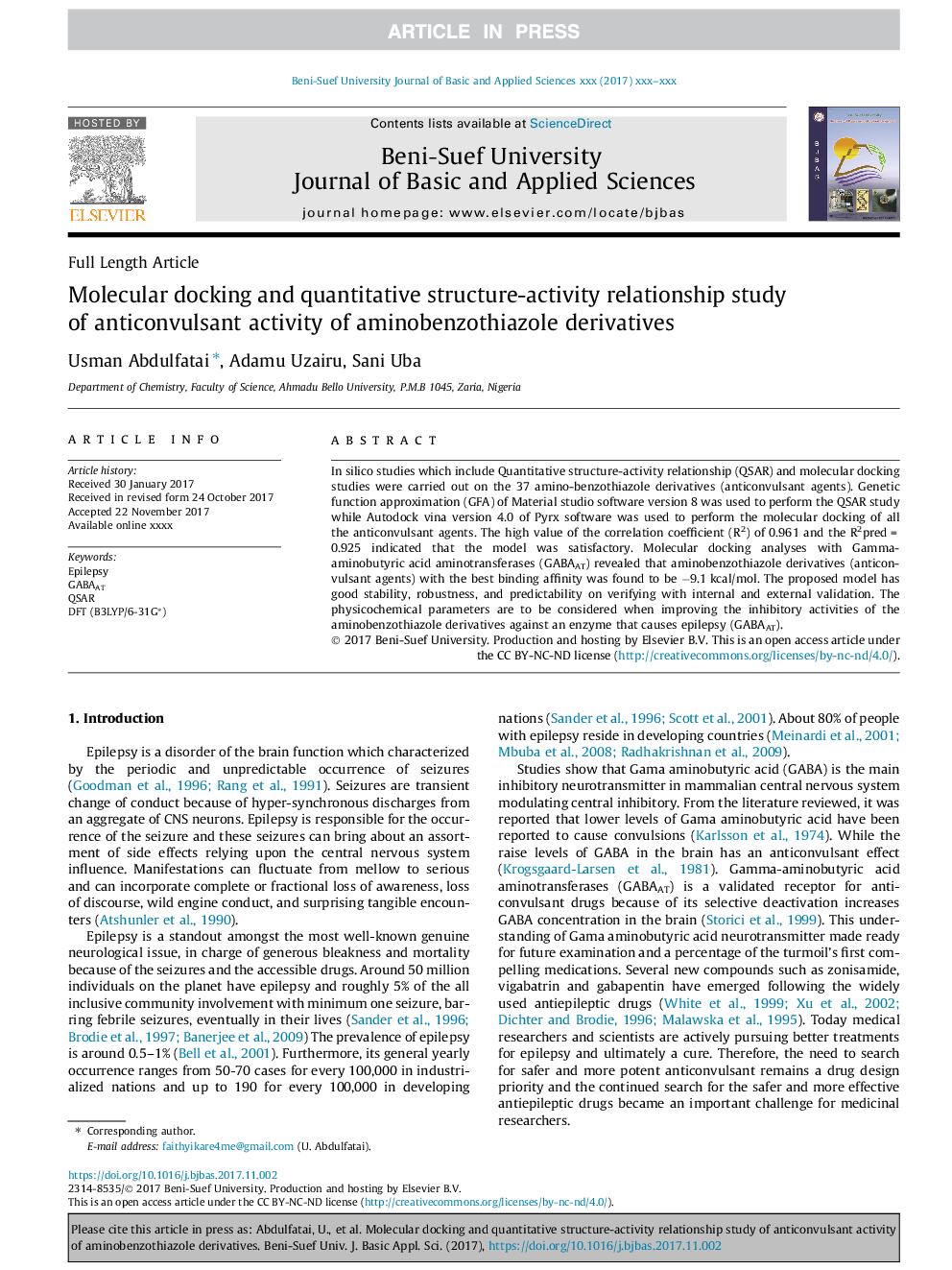 Molecular docking and quantitative structure-activity relationship study of anticonvulsant activity of aminobenzothiazole derivatives