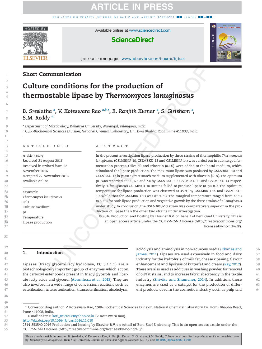 Culture conditions for the production of thermostable lipase by Thermomyces lanuginosus