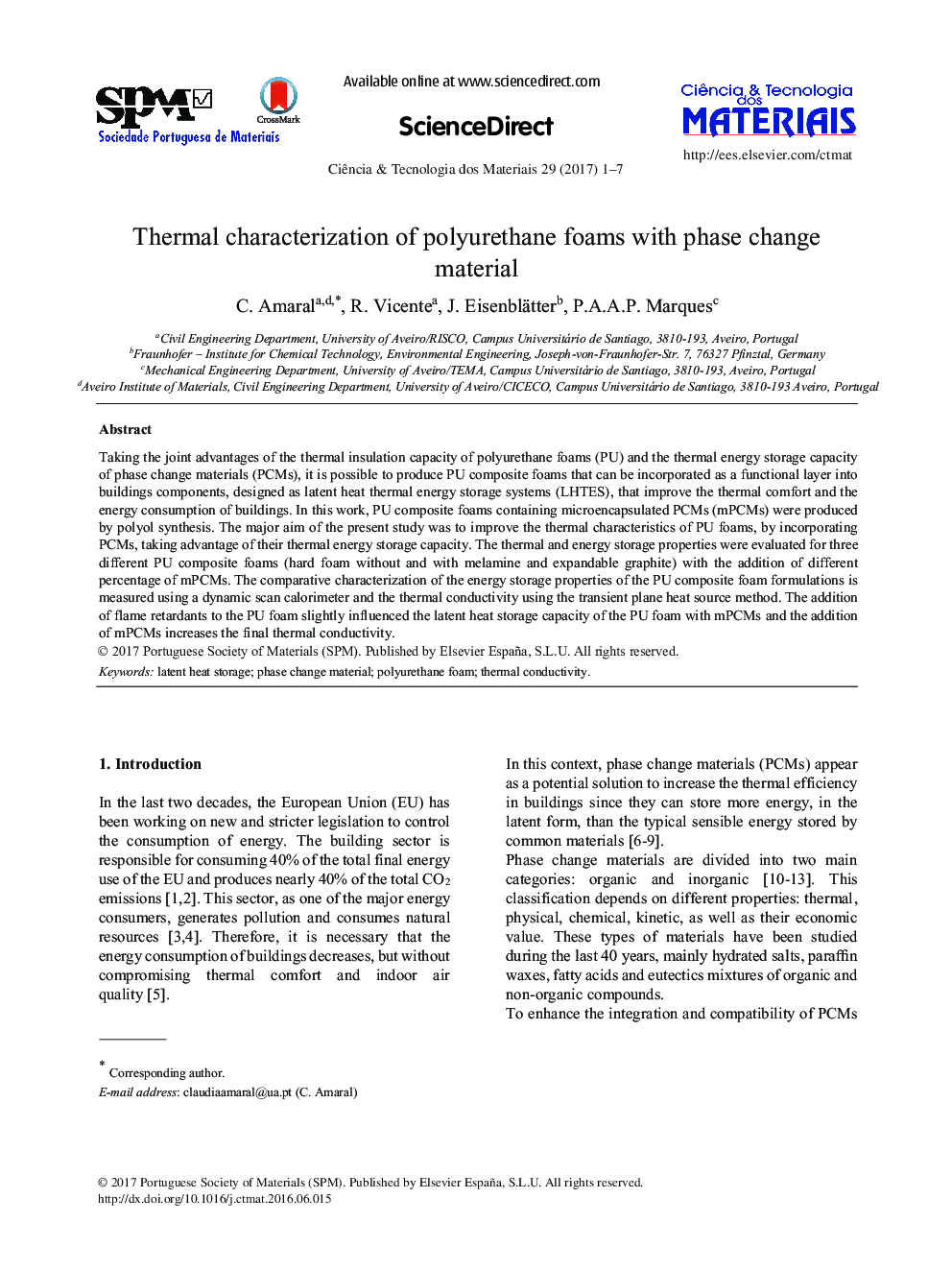 Thermal characterization of polyurethane foams with phase change material
