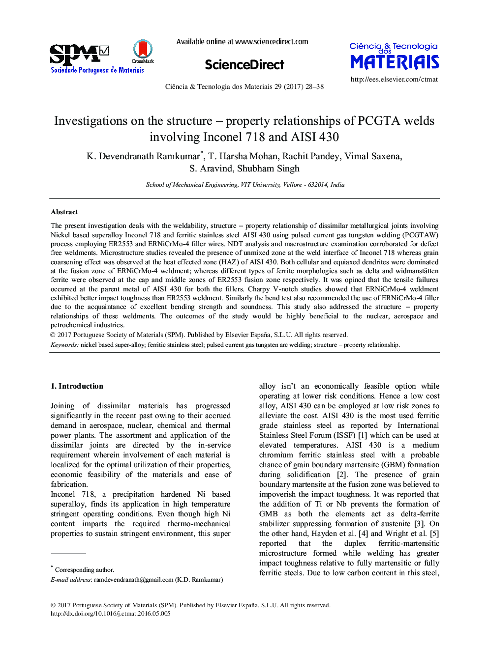 Investigations on the structure - property relationships of PCGTA welds involving Inconel 718 and AISI 430