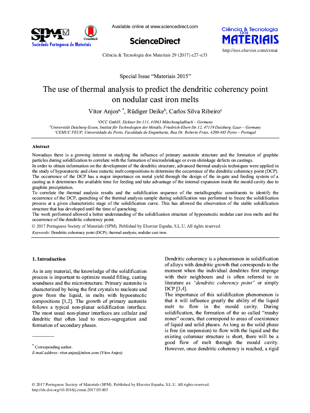 The use of thermal analysis to predict the dendritic coherency point on nodular cast iron melts