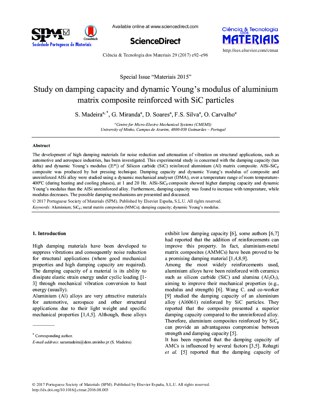 Study on damping capacity and dynamic Young's modulus of aluminium matrix composite reinforced with SiC particles