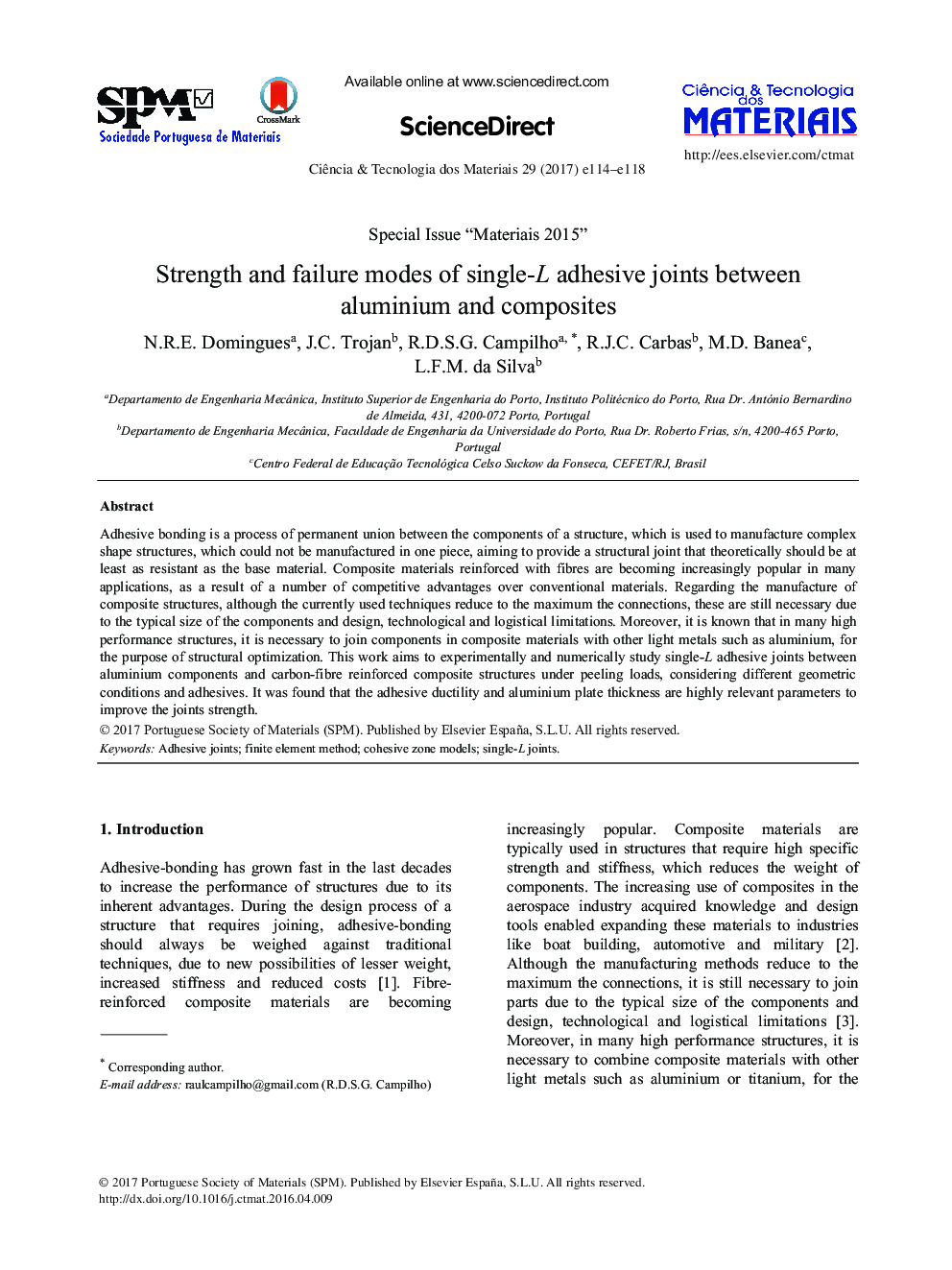 Strength and failure modes of single-L adhesive joints between aluminium and composites