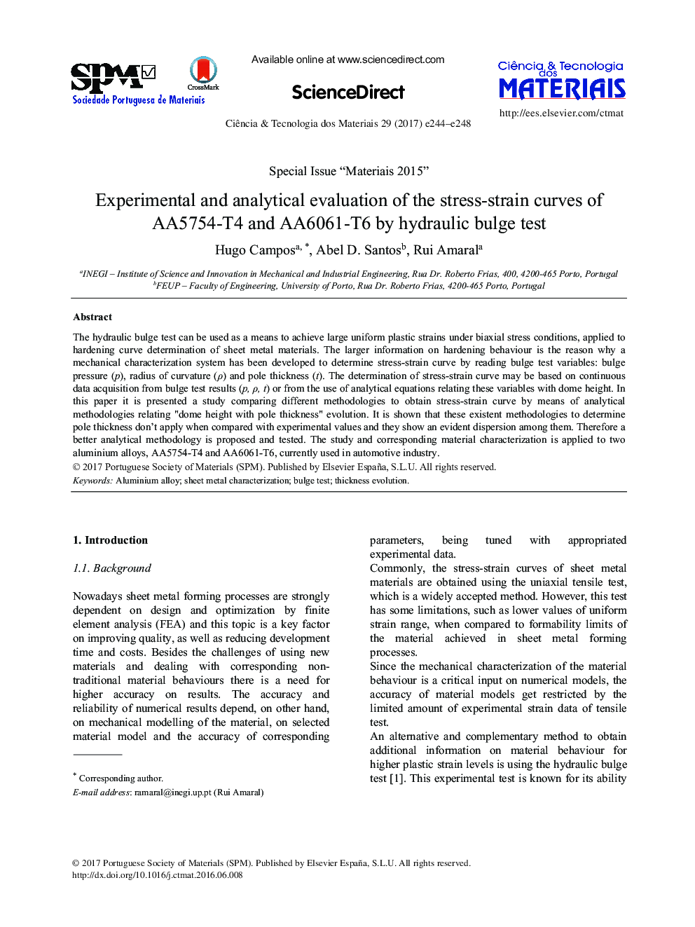 Experimental and analytical evaluation of the stress-strain curves of AA5754-T4 and AA6061-T6 by hydraulic bulge test